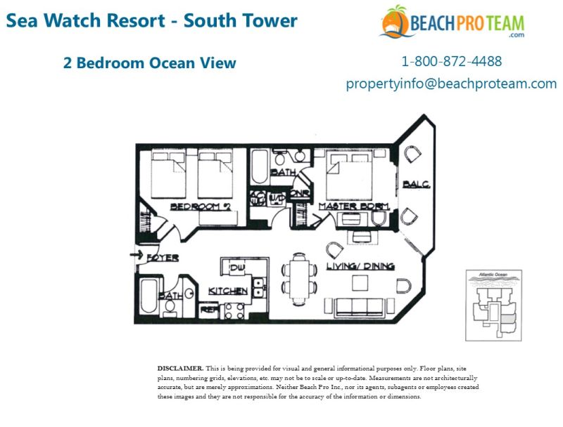 Sea Watch Resort Floor Plan 2 - 2 Bedroom Ocean View